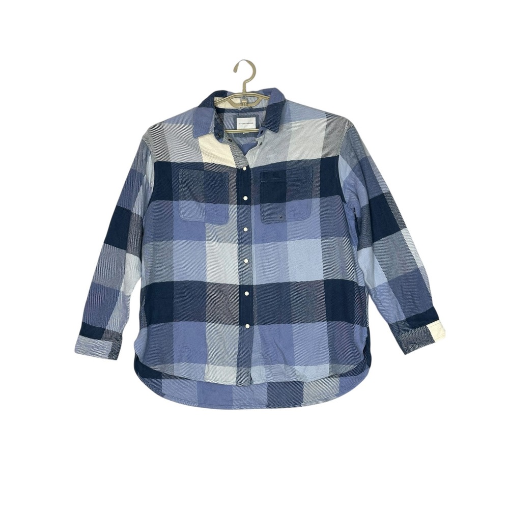 NWT American Eagle Outfitters Mens Flannel Plaid Shirt Medium Snap Front Blue‎